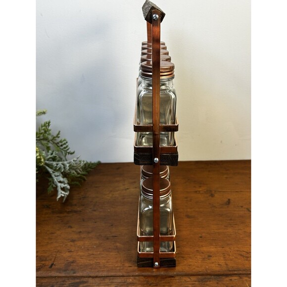 Vintage-esque Copper & Wood Spice Rack Urban Gourmet 10 Glass Jars - Picture 8 of 11